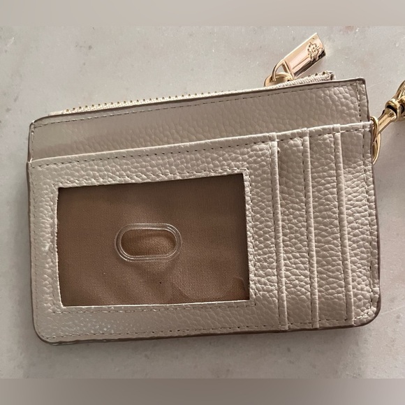 Nanette Lepore Small Taupe Leather Gold Hardware Card Holder Wristlet Wallet - Picture 4 of 6